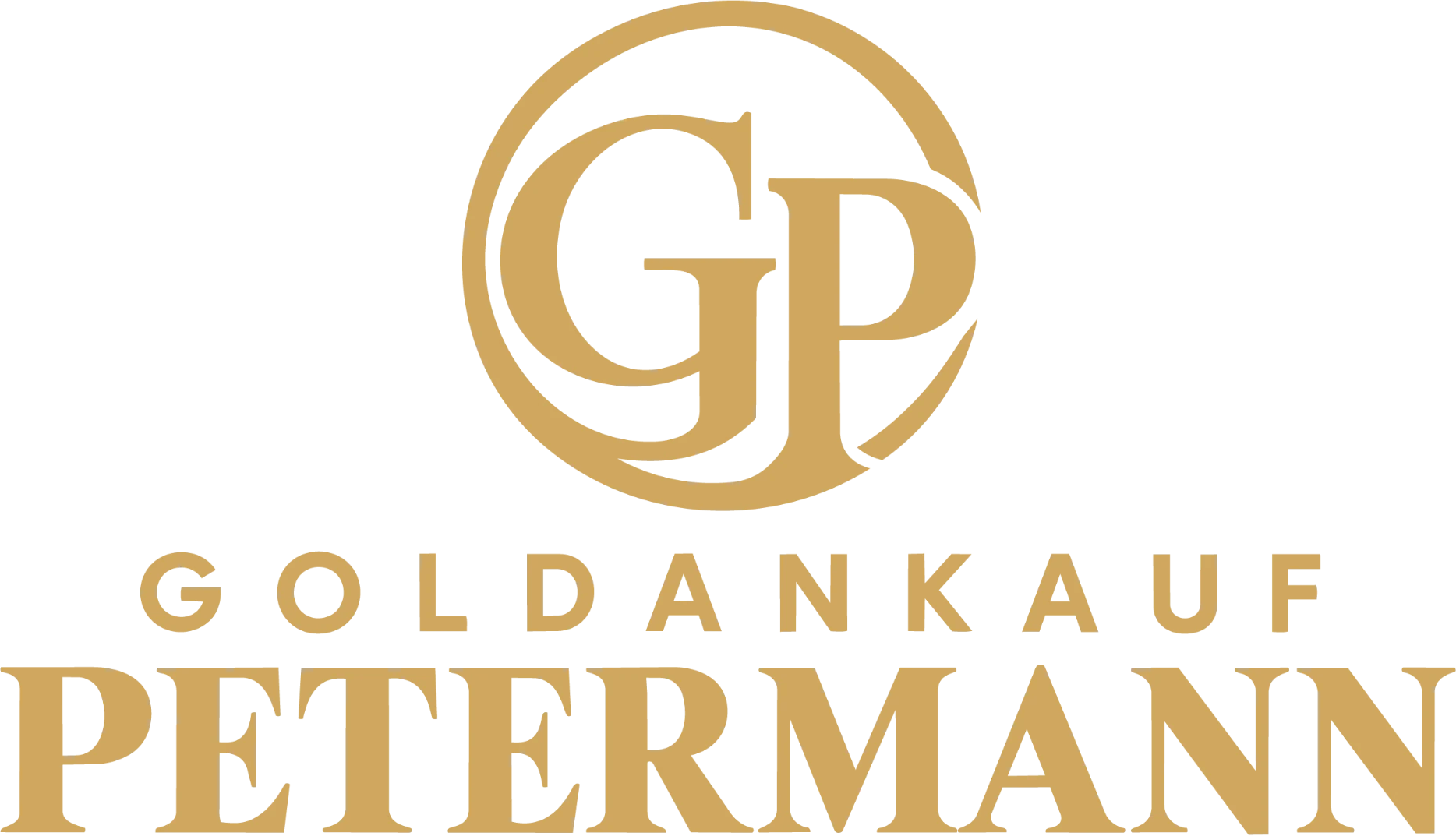 Logo Goldankauf Petermann: goldenes GP-Monogramm mit goldem Schriftzug