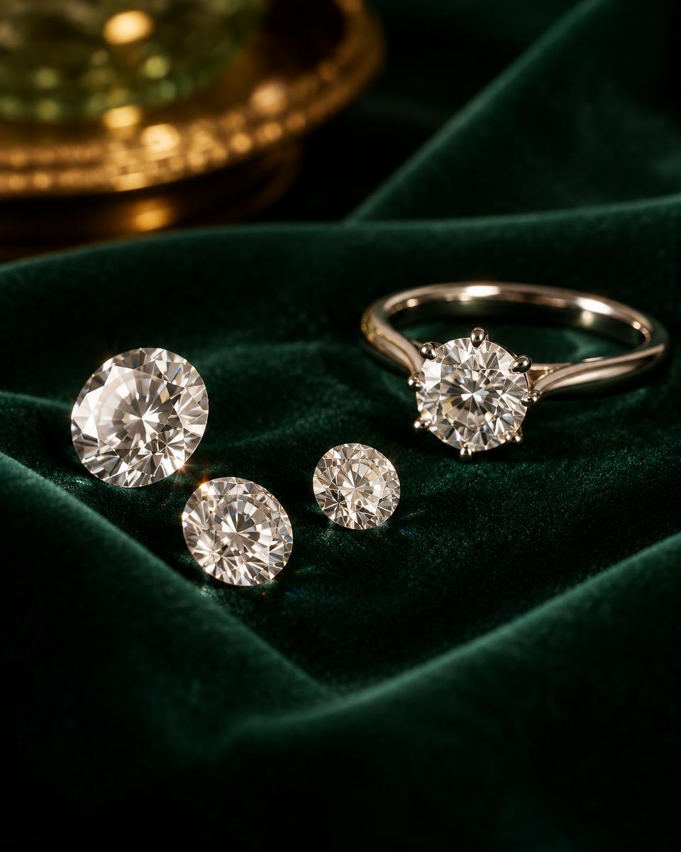 Lose Diamanten und ein Platinring auf Samt